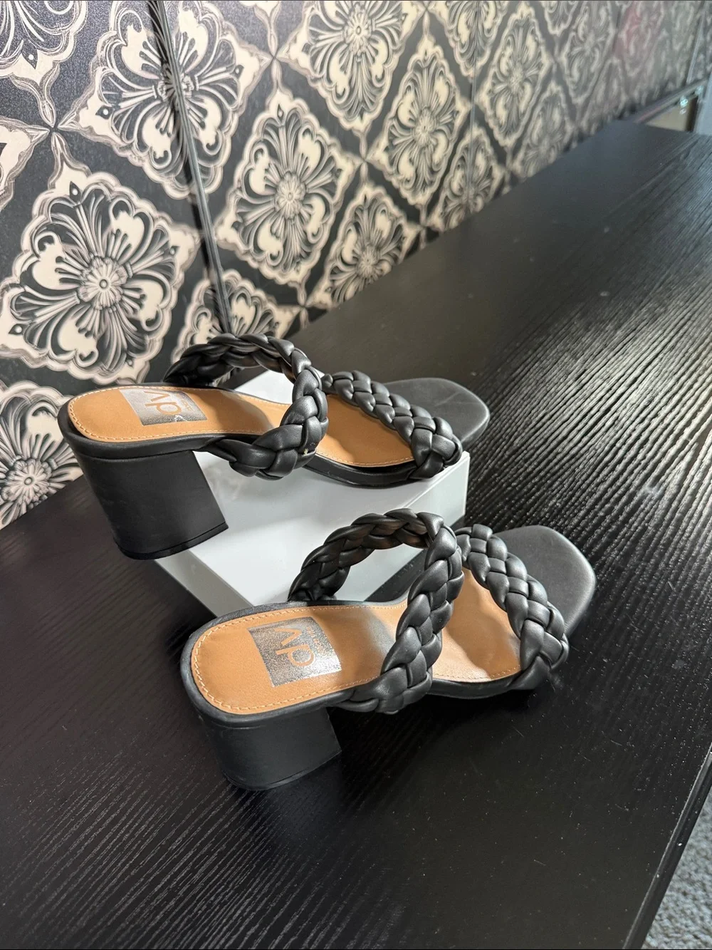 DV by Dolce Vita Black Braided Wedge Slide Heels